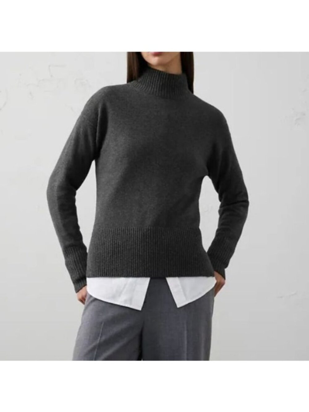 Banana Republic Perfectly Soft Turtleneck Sweater Gray Women Size L Preppy NEW